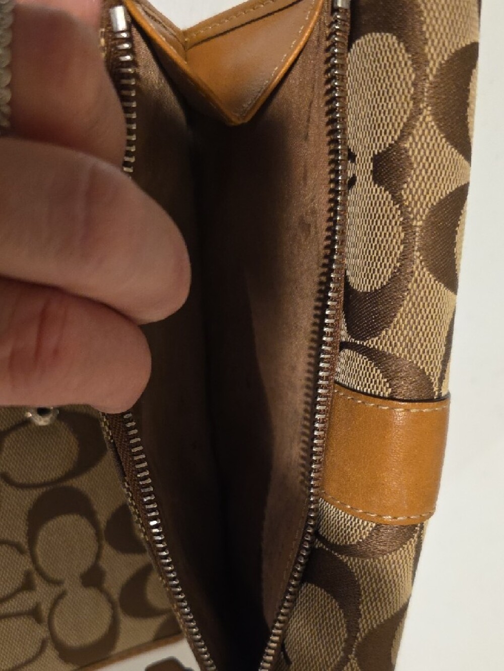 Coach Brown Signature Canvas Continental Wallet with Leather Strap - Picture 7 of 15